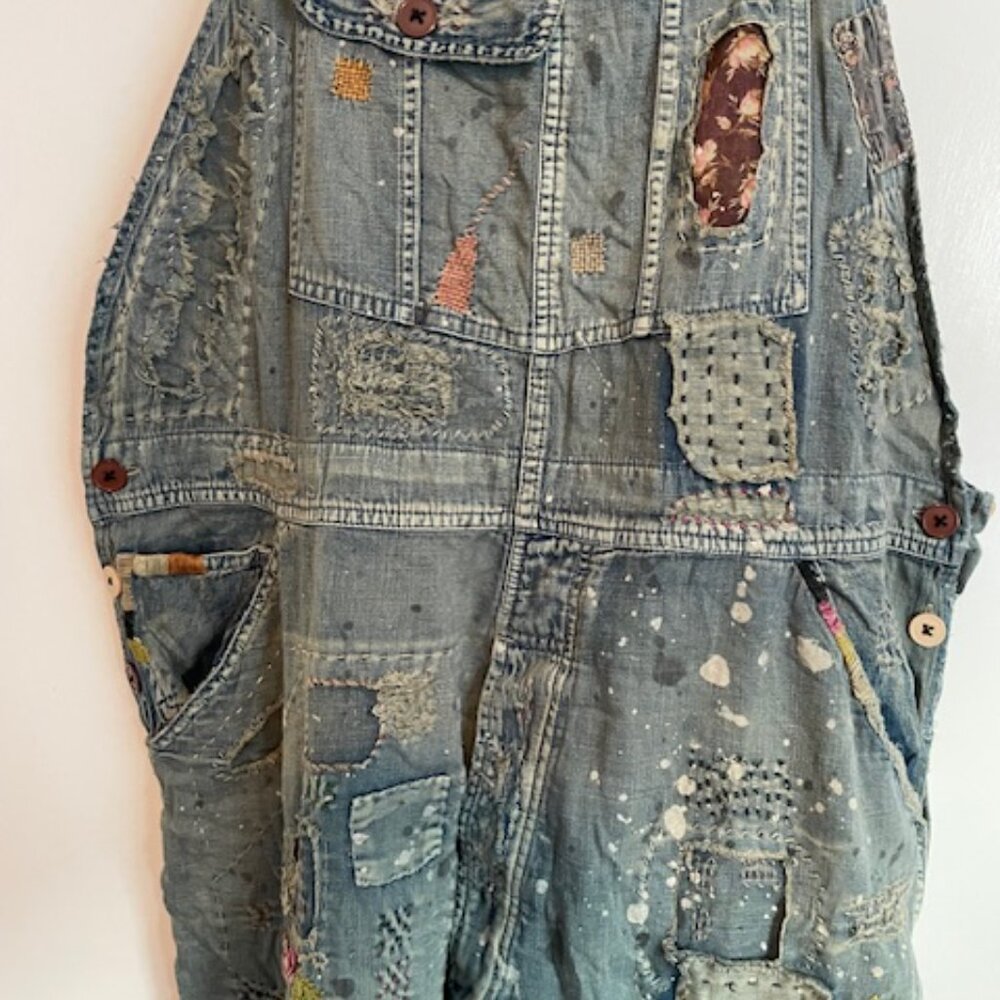 Magnolia Pearl Light Blue Patchwork Embroidered Denim Overalls Benjamins - Picture 16 of 16